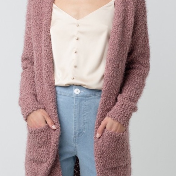 Lovenushuz Sweaters - Love Mauve Soft Textured Long Cardigan Sweater Sm